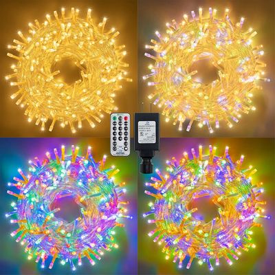 Green Cable Christmas Lights 600 LED Columbus Day Garland Plug In Multi Colors
